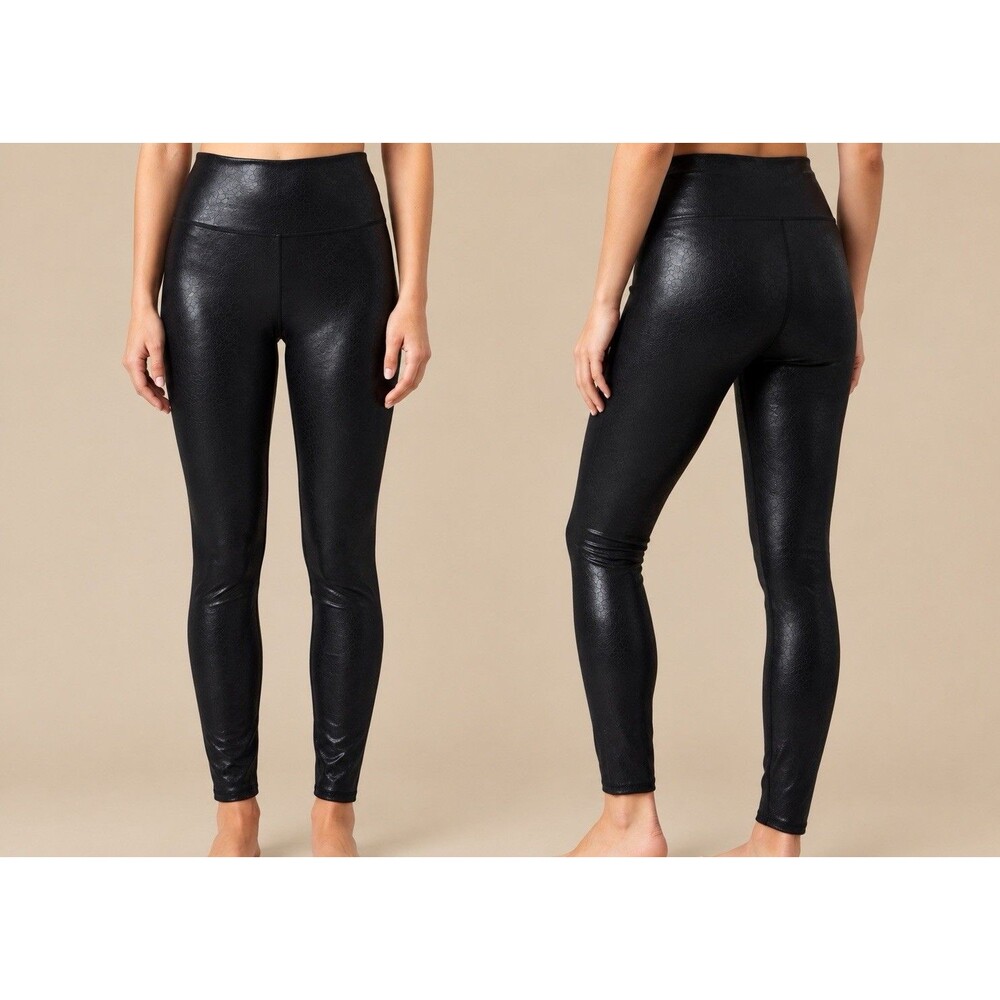 Spanx Faux Leather Leggings Women’s XS Black Subtle Sheen High Rise Pleather
